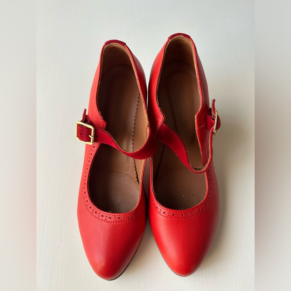 Julia Bo Janis Cone Mary Jane Heels Ruby Red Leather Whimsigoth Cottage Core